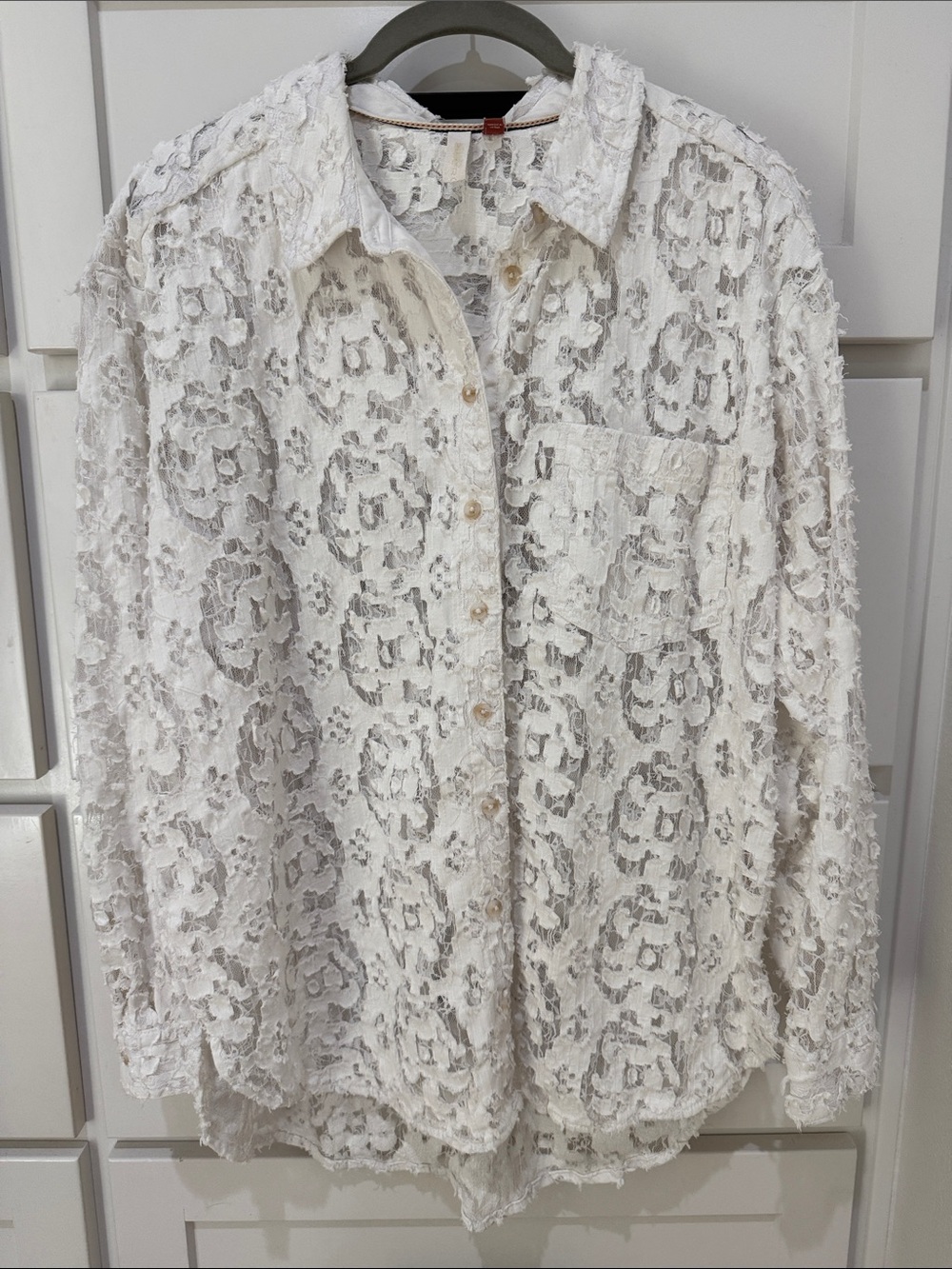 Pilcro White Lace Button-Down Shirt